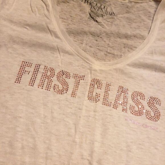 Victoria Secret First Class Pink Accents Short Sleeve Sleepwear Top White L - Picture 3 of 4